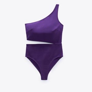 Zara asymmetric cut-out purple swimsuit size M